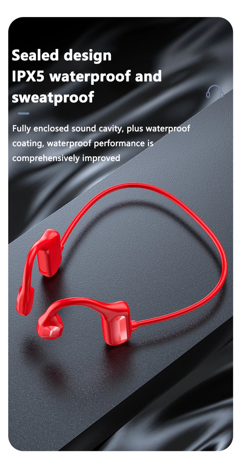 Bone Conduction Bluetooth 5.3 Headphones - IPX8 Waterproof Open-Ear Sports Headset with Mic, Hi-Fi Sound