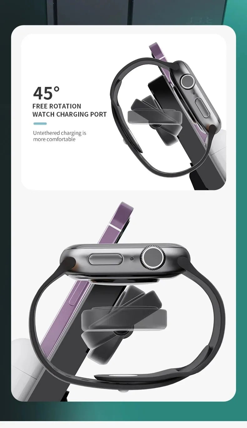 4 In 1 Wireless Charger Stand Alarm Clock Temperature Fast Charging Dock Station for Samsung S23 S22 and Galaxy Watch