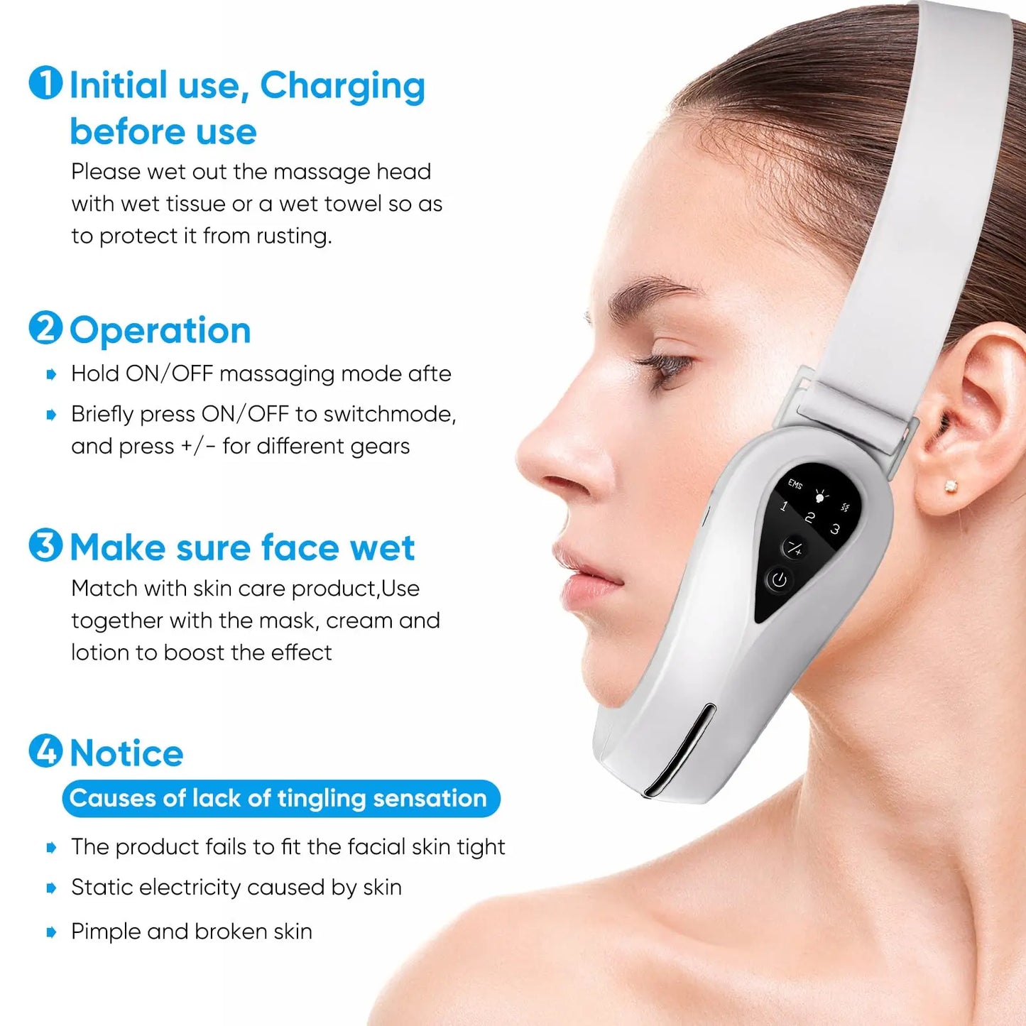 EMS Face Lift Massager with LED Light Therapy & Vibration - Anti-Aging Skin Tightening Device.