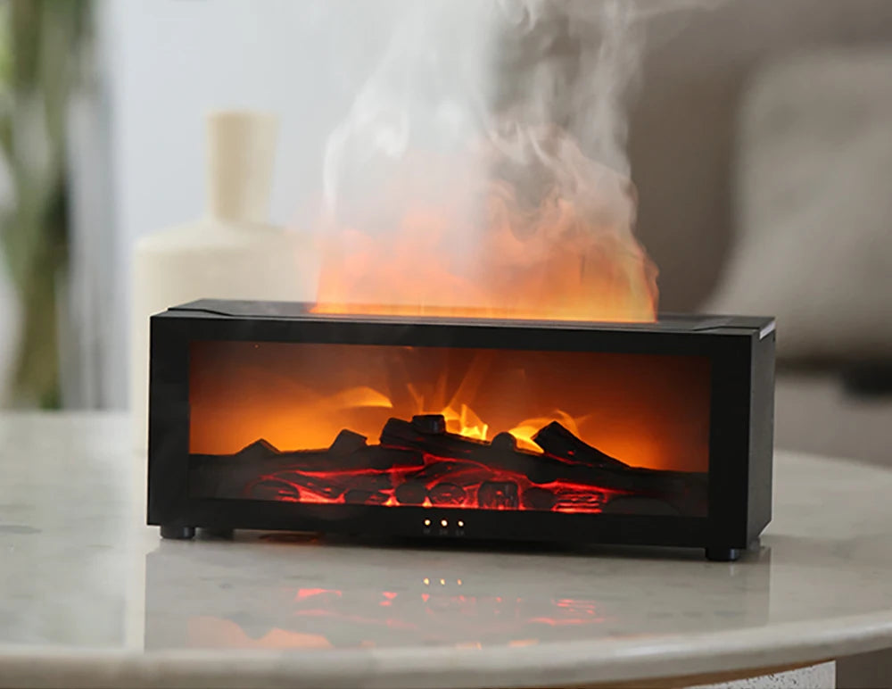 Flame-Effect Aroma Diffuser Humidifier with 7-Color LED & Ultrasonic Mist