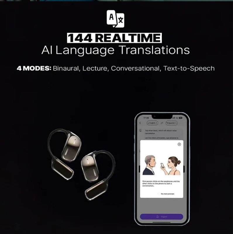 AI Translator Earbuds | Real-Time 144-Language Translation Headphones with LCD Touch Display & Bluetooth 5.3