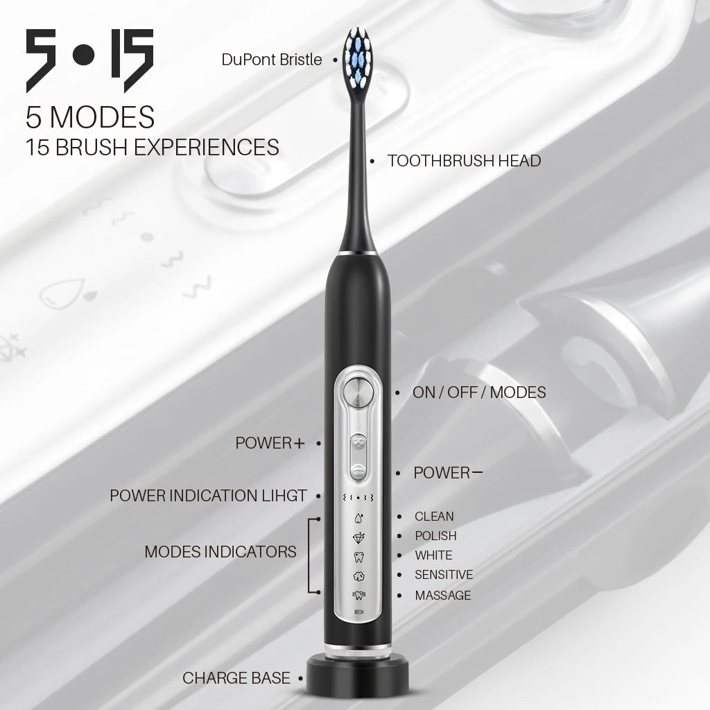 SUBORT S7 Supersonic Electric Toothbrush – Smart Timer, IPX7 Waterproof, Teeth Whitening, Replaceable Heads