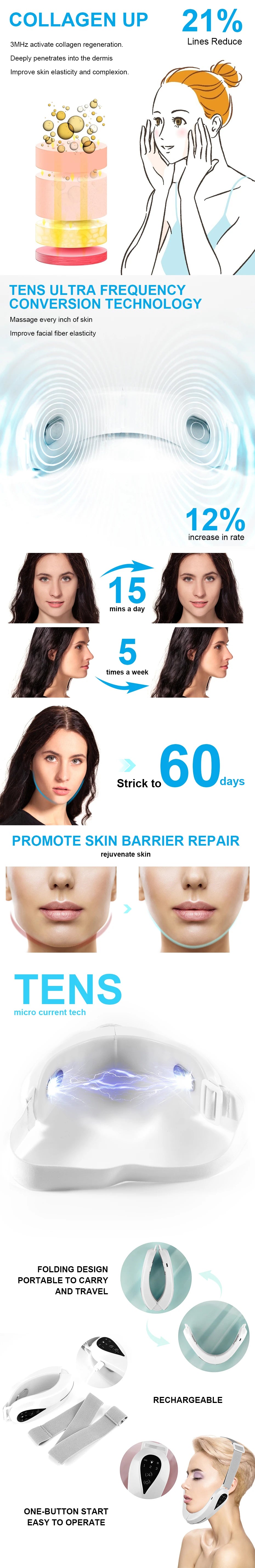 EMS Face Lift Massager with LED Light Therapy & Vibration - Anti-Aging Skin Tightening Device.