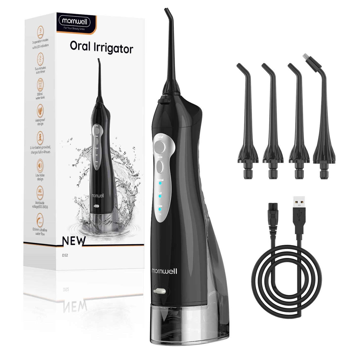 Cordless Portable Water Flosser – 4 Jet Tips, 3 Modes, 300 ml Tank (IPX7 Waterproof)OLD
