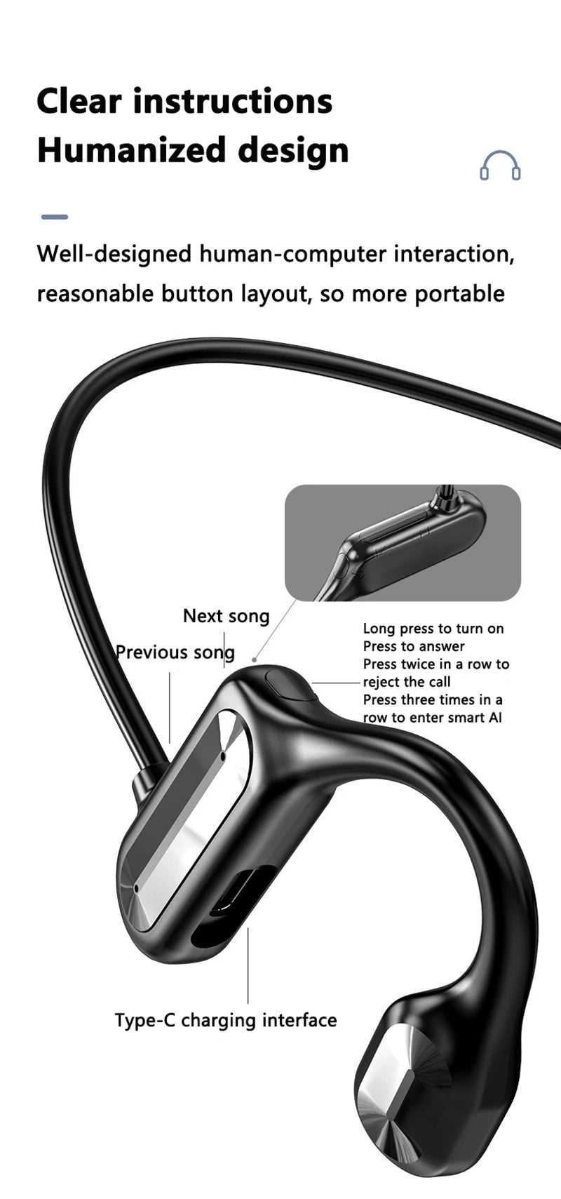 Bone Conduction Bluetooth 5.3 Headphones - IPX8 Waterproof Open-Ear Sports Headset with Mic, Hi-Fi Sound