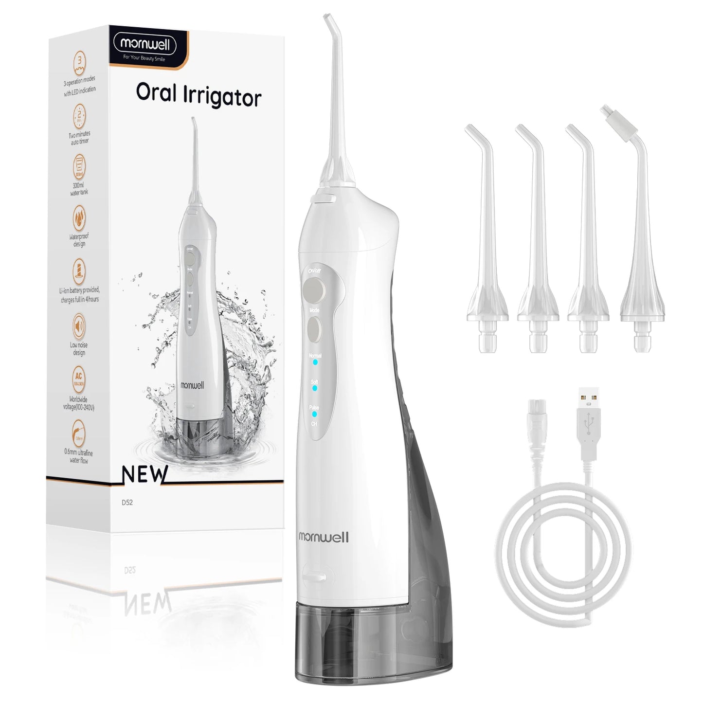 Cordless Portable Water Flosser – 4 Jet Tips, 3 Modes, 300 ml Tank (IPX7 Waterproof)OLD