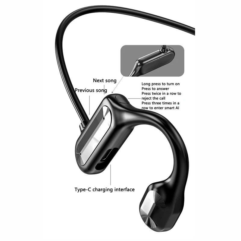 Bone Conduction Bluetooth 5.3 Headphones - IPX8 Waterproof Open-Ear Sports Headset with Mic, Hi-Fi Sound