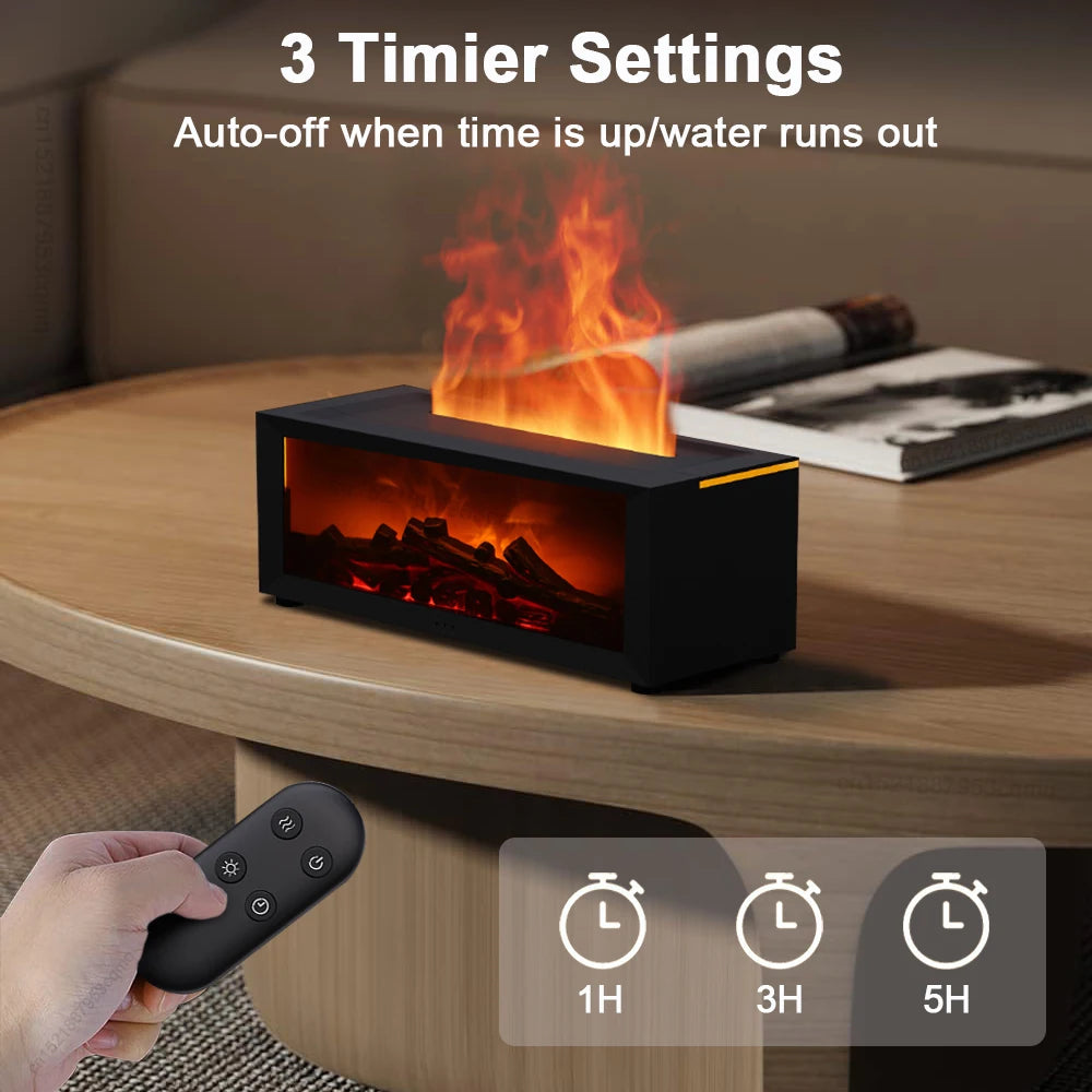 Flame-Effect Aroma Diffuser Humidifier with 7-Color LED & Ultrasonic Mist