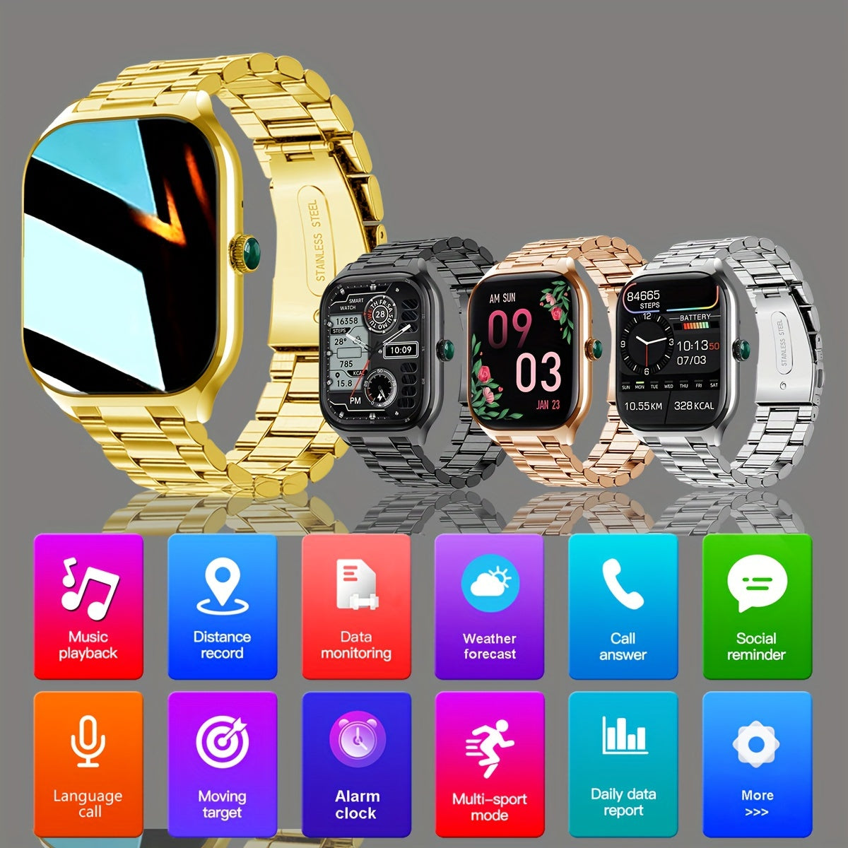 Elegant Smartwatch with HD Display, Bluetooth Calls & Stainless Steel Design