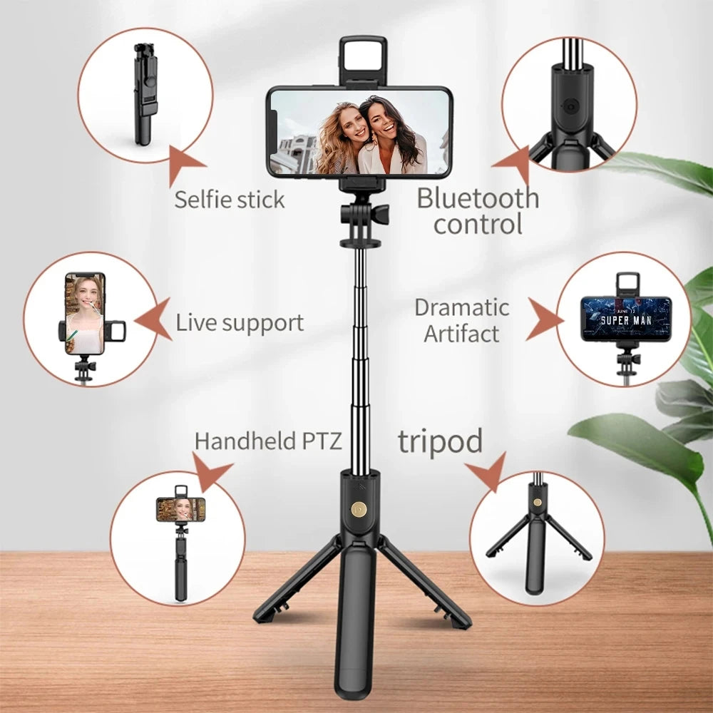 3-in-1 Wireless Selfie Stick Tripod with Bluetooth Remote - Foldable Phone Stand
