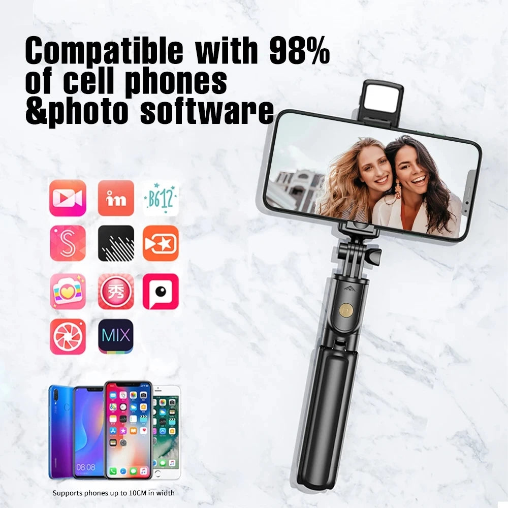 3-in-1 Wireless Selfie Stick Tripod with Bluetooth Remote - Foldable Phone Stand