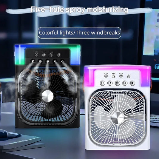 3-In-1 Portable Cooling Fan and Humidifier - USB Electric Desk Top Fan with LED Night Light and Water Mist Fun