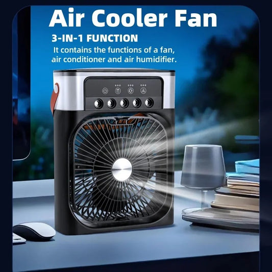 3-In-1 Portable Cooling Fan and Humidifier - USB Electric Desk Top Fan with LED Night Light and Water Mist Fun