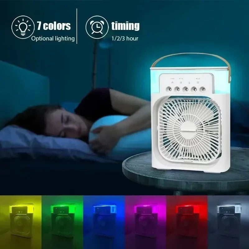 3-In-1 Portable Cooling Fan and Humidifier - USB Electric Desk Top Fan with LED Night Light and Water Mist Fun
