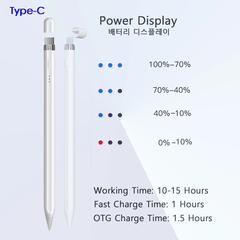Stylus Pen for iPad – Palm Rejection, Tilt Sensing, Battery Display & OTG Charging