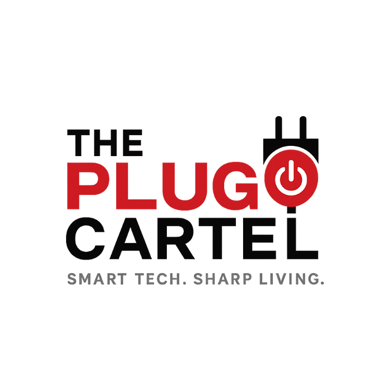 Logo of The Plug Cartel with a power symbol on a white background