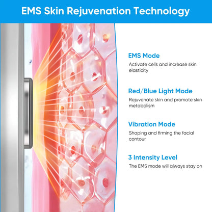 EMS Face Lift Massager with LED Light Therapy & Vibration - Anti-Aging Skin Tightening Device.