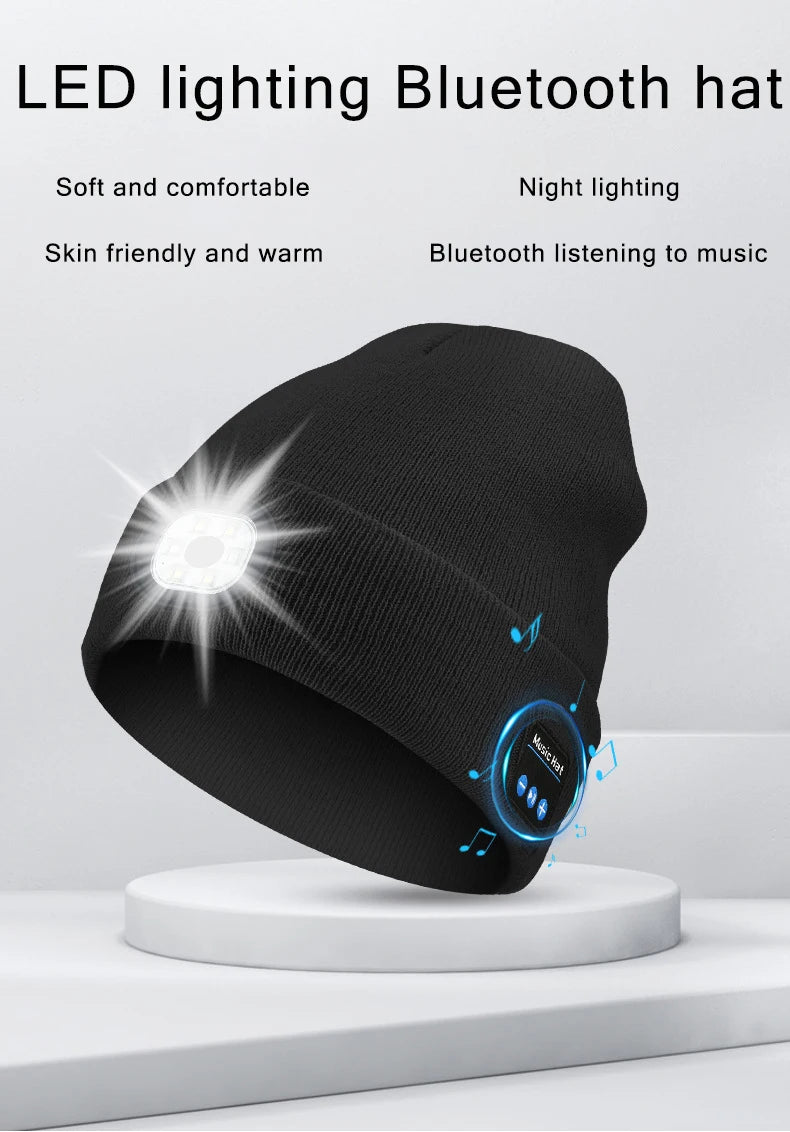 LED Bluetooth Beanie Hat – Wireless Stereo Speakers & Rechargeable Light for Outdoor Sports & Winter Wear