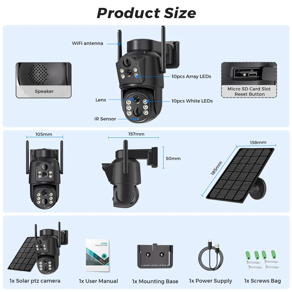 8 MP 4K Ultra HD Solar Wireless Security Camera with Dual Lens & 365-Day Standby