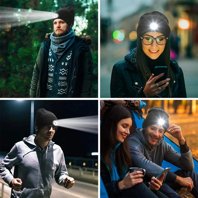 LED Bluetooth Beanie Hat – Wireless Stereo Speakers & Rechargeable Light for Outdoor Sports & Winter Wear
