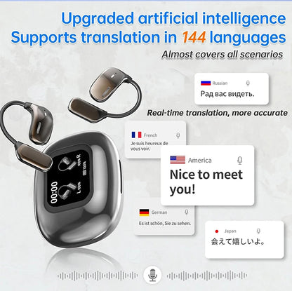 AI Translator Earbuds | Real-Time 144-Language Translation Headphones with LCD Touch Display & Bluetooth 5.3