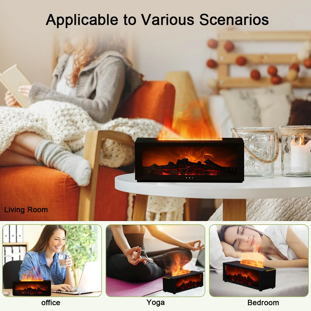 Flame-Effect Aroma Diffuser Humidifier with 7-Color LED & Ultrasonic Mist