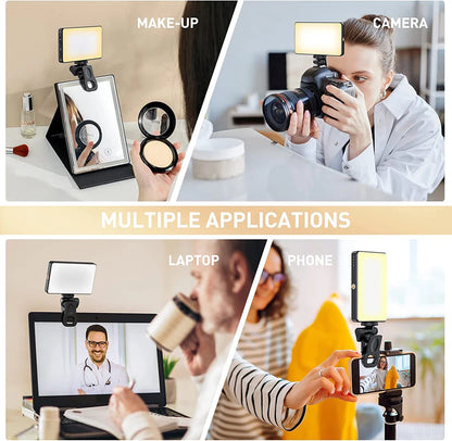 LED Selfie Light – 120 LEDs, Rechargeable Clip-On with Adjustable Brightness & Color Temp