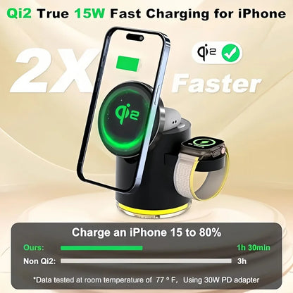 3-in-1 Foldable Magnetic Wireless Fast Charger for iPhone 16/15/14/13/12, Apple Watch & AirPods Pro