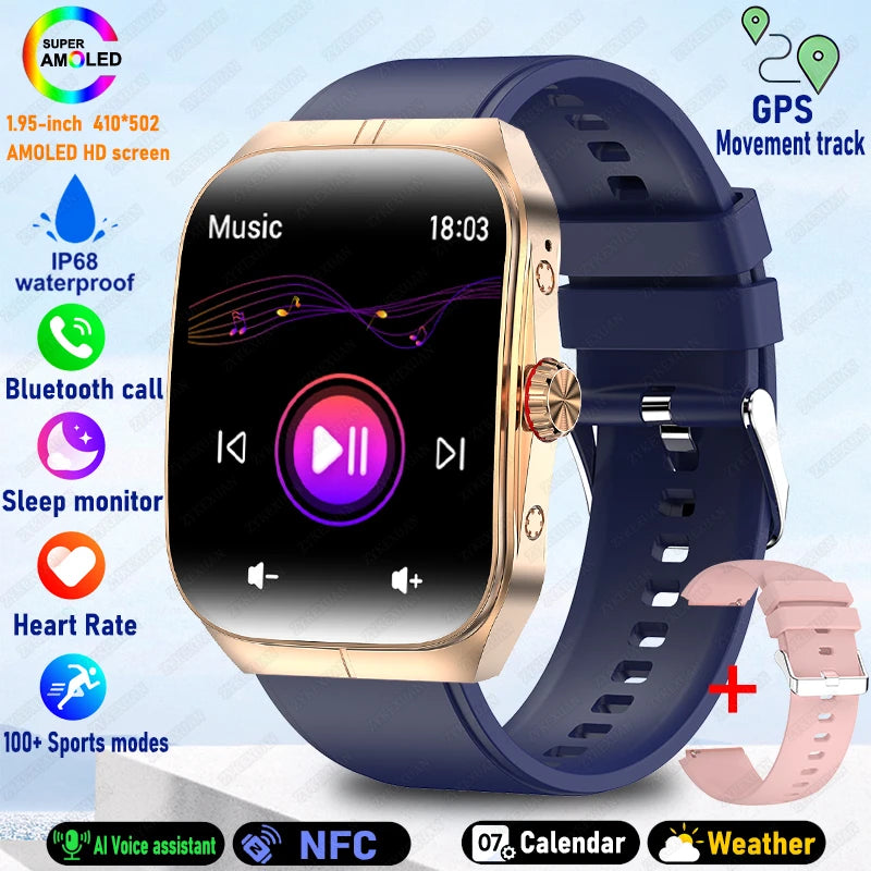 2025 AMOLED NFC Smartwatch with GPS Tracking, Bluetooth Calls & Fitness Sensors| Waterproof Sports Watch for Men and Women
