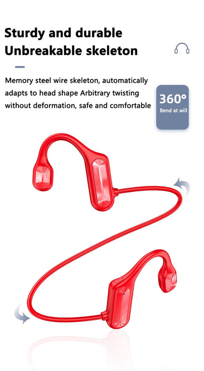 Bone Conduction Bluetooth 5.3 Headphones - IPX8 Waterproof Open-Ear Sports Headset with Mic, Hi-Fi Sound