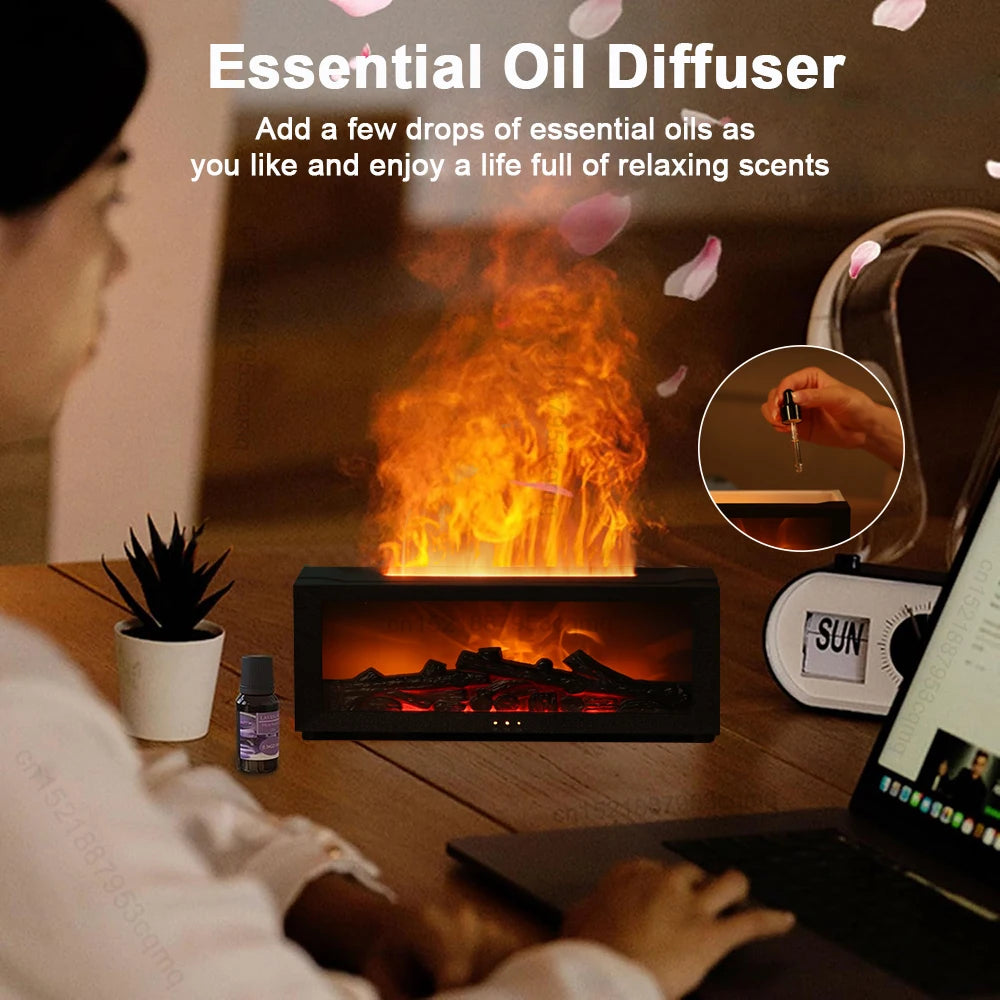 Flame-Effect Aroma Diffuser Humidifier with 7-Color LED & Ultrasonic Mist