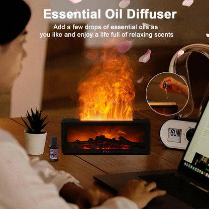 Flame-Effect Aroma Diffuser Humidifier with 7-Color LED & Ultrasonic Mist