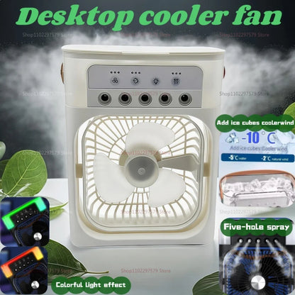 3-In-1 Portable Cooling Fan and Humidifier - USB Electric Desk Top Fan with LED Night Light and Water Mist Fun