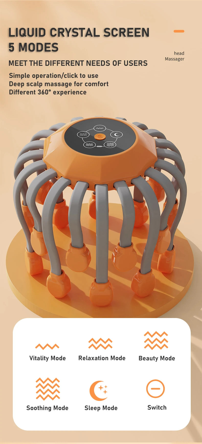 NeuroRelax Octopus Scalp Massager - 20 Head with Red Light Therapy