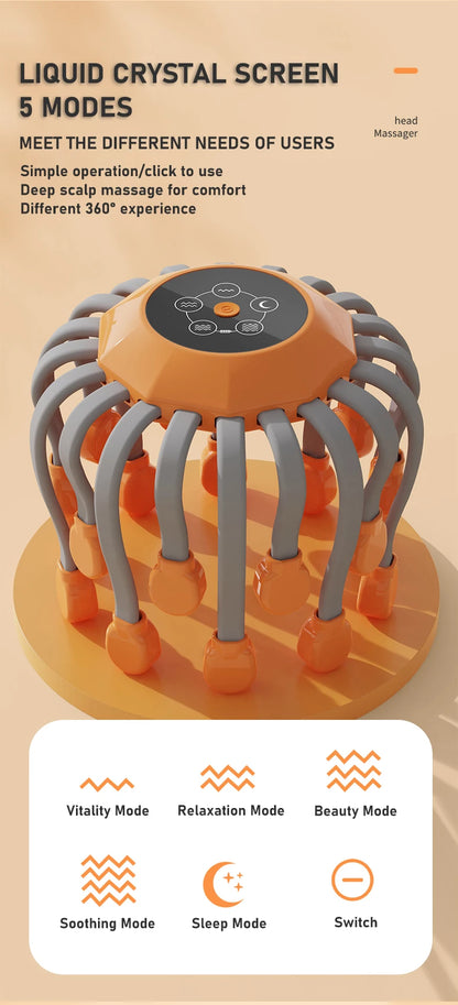 NeuroRelax Octopus Scalp Massager - 20 Head with Red Light Therapy