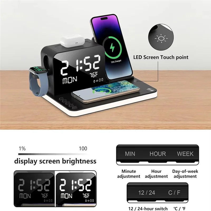 7-in-1 Multifunctional Wireless Charging Station with Smart Display & Night Light