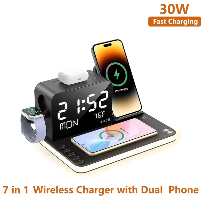 7-in-1 Multifunctional Wireless Charging Station with Smart Display & Night Light