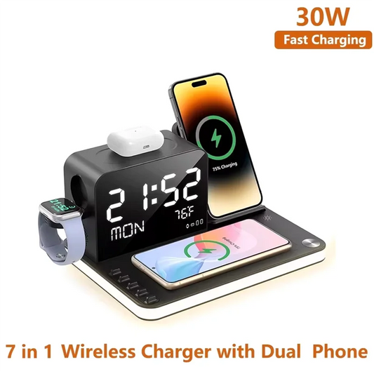 7-in-1 Multifunctional Wireless Charging Station with Smart Display & Night Light