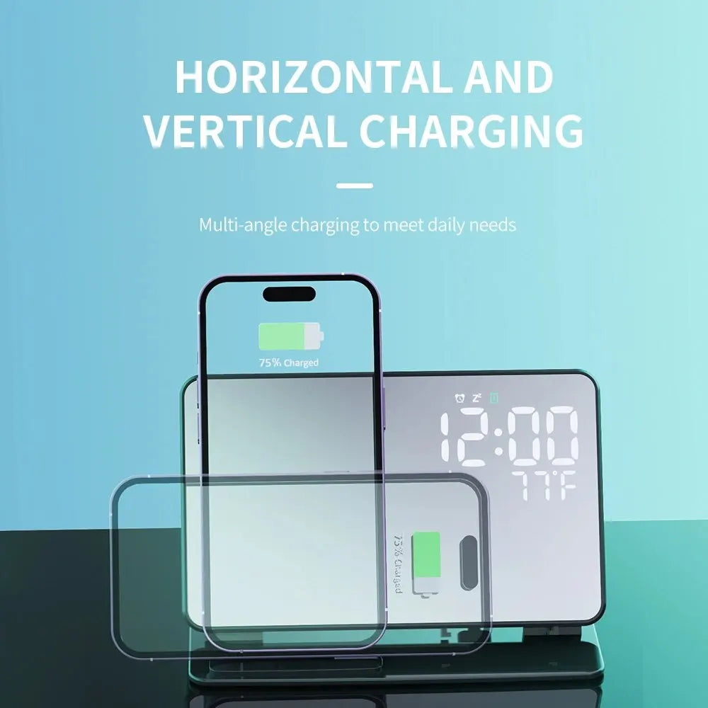 4 In 1 Wireless Charger Stand Alarm Clock Temperature Fast Charging Dock Station for Samsung S23 S22 and Galaxy Watch