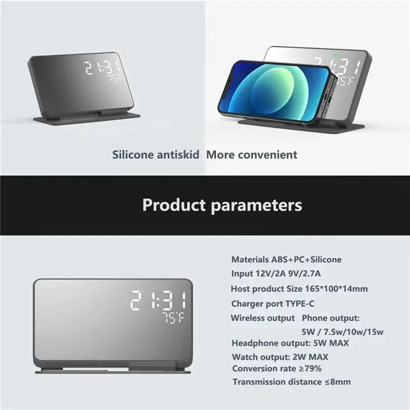 4 In 1 Wireless Charger Stand Alarm Clock Temperature Fast Charging Dock Station for Samsung S23 S22 and Galaxy Watch