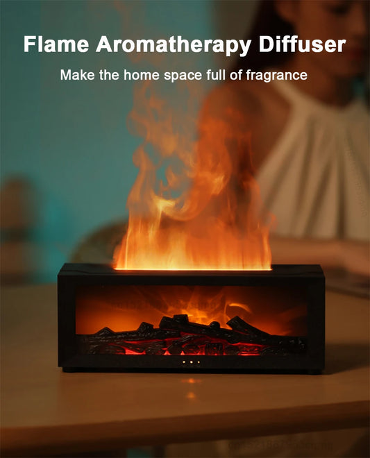 Flame-Effect Aroma Diffuser Humidifier with 7-Color LED & Ultrasonic Mist
