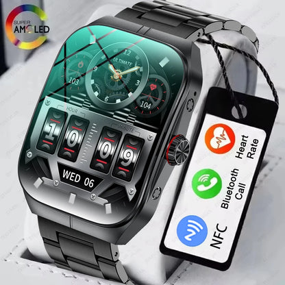 2025 AMOLED NFC Smartwatch with GPS Tracking, Bluetooth Calls & Fitness Sensors| Waterproof Sports Watch for Men and Women