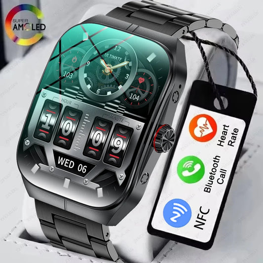 2025 AMOLED NFC Smartwatch with GPS Tracking, Bluetooth Calls & Fitness Sensors| Waterproof Sports Watch for Men and Women