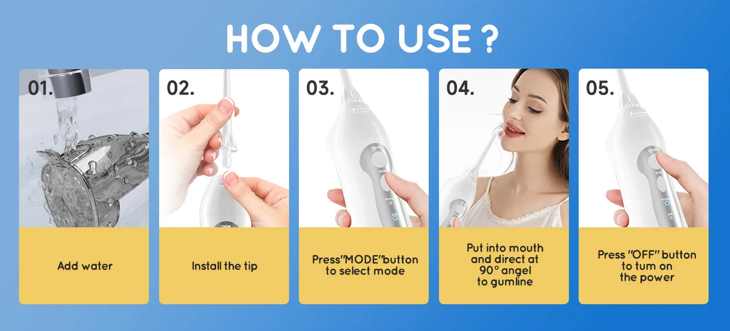 Cordless Portable Water Flosser – 4 Jet Tips, 3 Modes, 300 ml Tank (IPX7 Waterproof)OLD