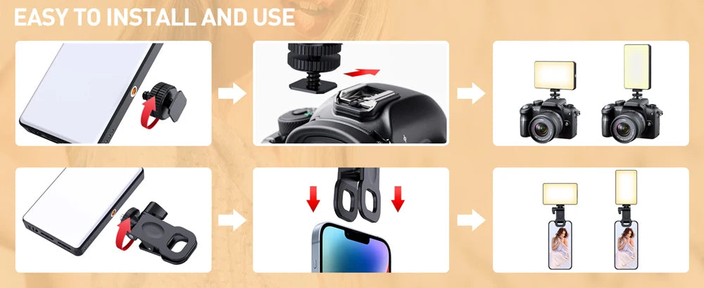 LED Selfie Light – 120 LEDs, Rechargeable Clip-On with Adjustable Brightness & Color Temp