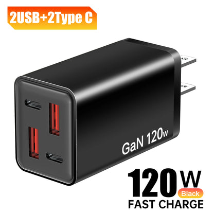 120W 4-Port USB Wall Charger – Type-C Fast Charging Adapter for iPhone, Samsung, & More