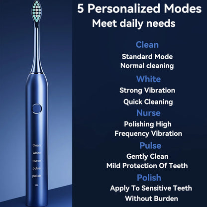 Sonic 360 Electric Toothbrush - Rechargeable, 5 Modes, 4 Brush Heads & Travel Case