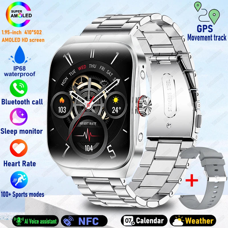 2025 AMOLED NFC Smartwatch with GPS Tracking, Bluetooth Calls & Fitness Sensors| Waterproof Sports Watch for Men and Women