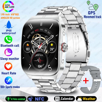 2025 AMOLED NFC Smartwatch with GPS Tracking, Bluetooth Calls & Fitness Sensors| Waterproof Sports Watch for Men and Women