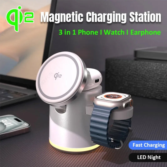 3-in-1 Foldable Magnetic Wireless Fast Charger for iPhone 16/15/14/13/12, Apple Watch & AirPods Pro